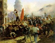 Horace Vernet Painting of a barricade on Rue Soufflot oil on canvas